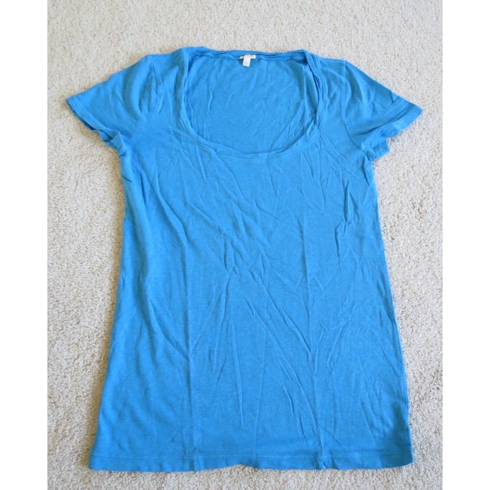 J Crew Womens Large Blue Short Sleeve T-Shirt Linen Cotton Blend Scoop Neck